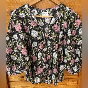 SAYLOR Black and Pink Floral Blouse